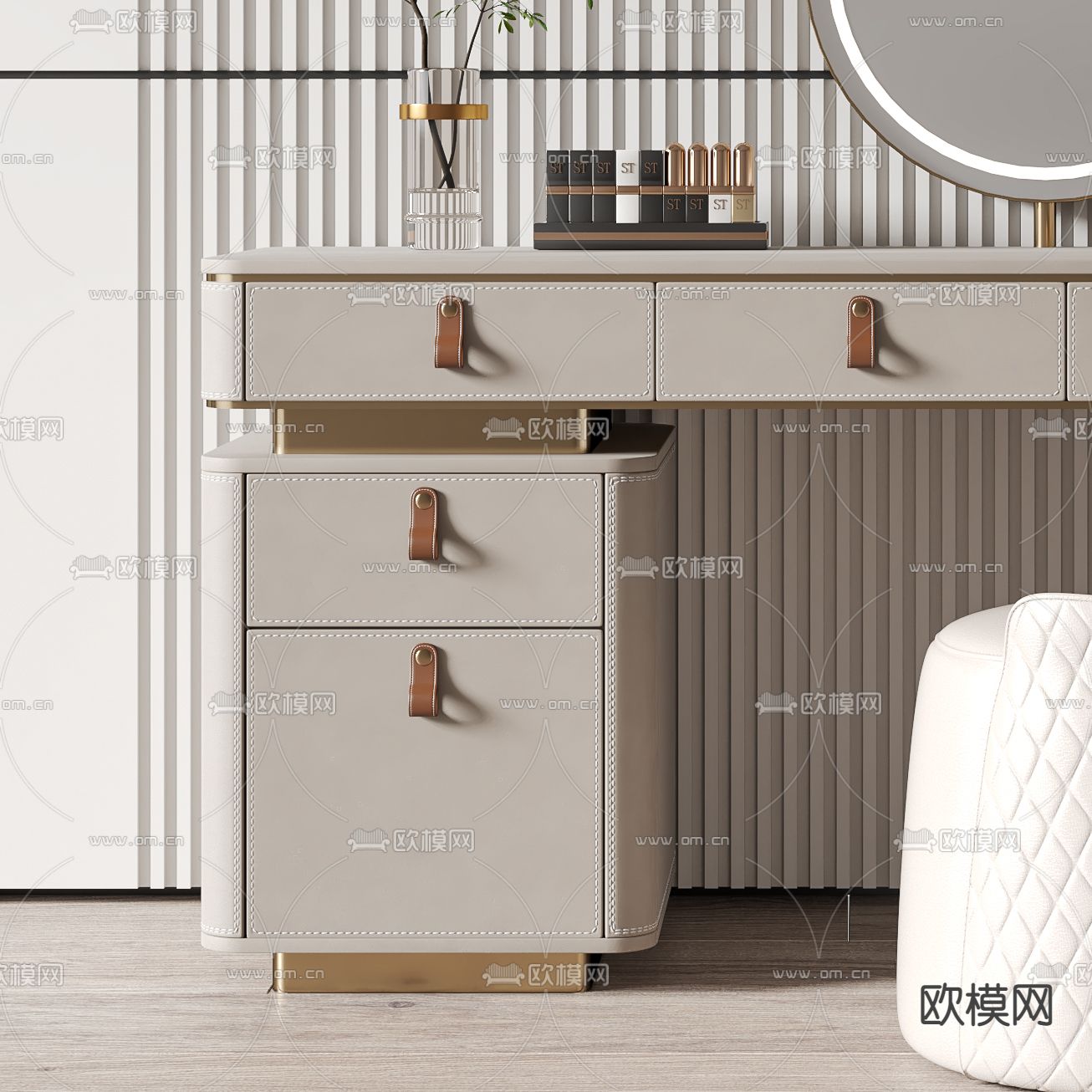 现代轻奢梳妆台3d模型下载（渲染图2）