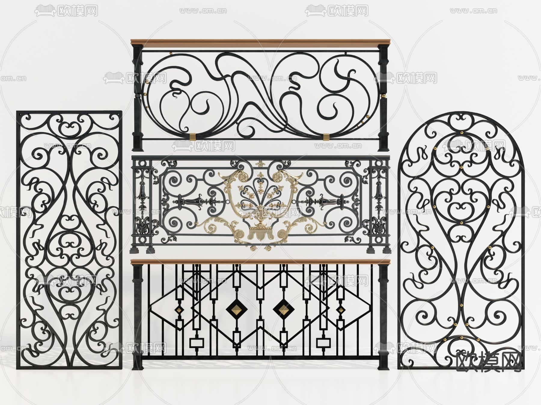 欧式铁艺雕花护栏3d模型下载