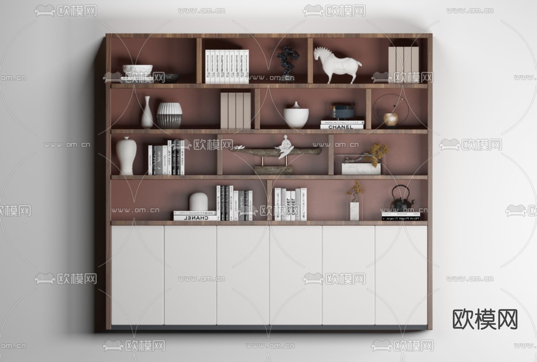 新中式书柜装饰柜免费3d模型下载