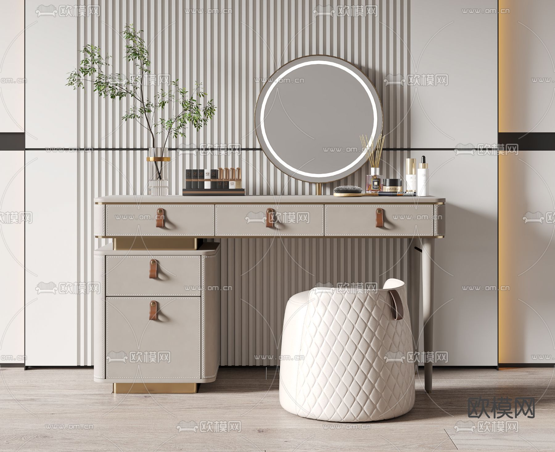 现代轻奢梳妆台3d模型下载（渲染图1）