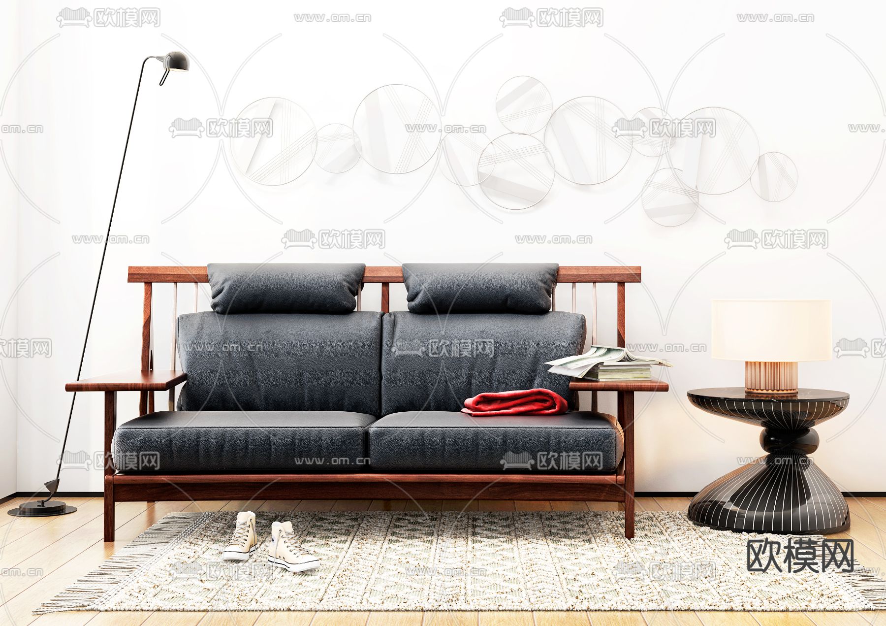 现代皮革双人沙发3d模型下载（渲染图2）