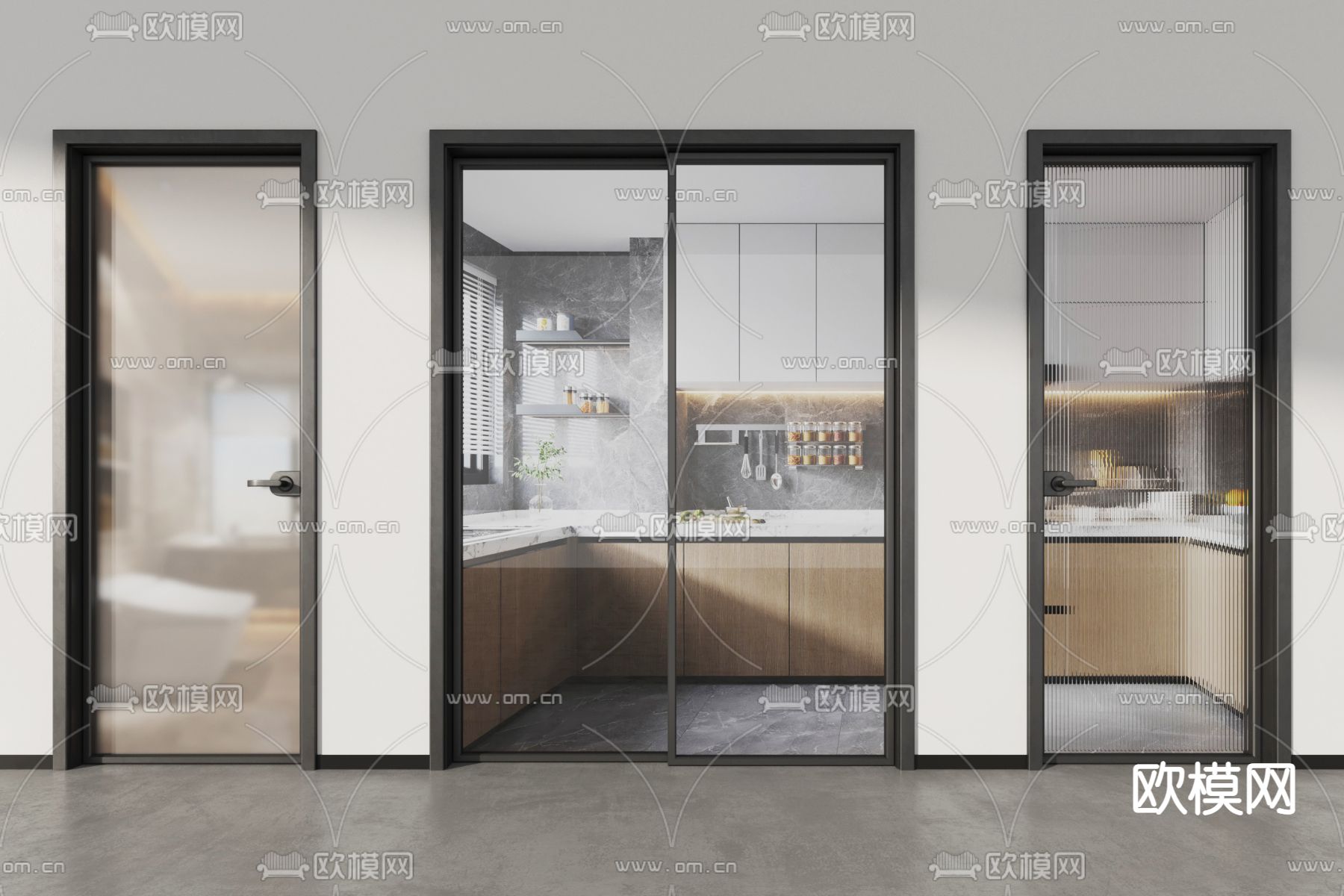 现代玻璃单开门推拉门3d模型下载