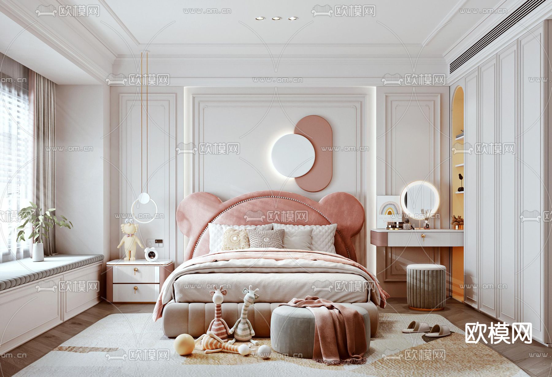 简欧卧室女孩房3d模型下载