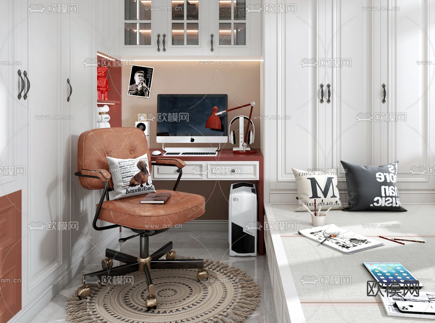 简欧榻榻米卧室3d模型下载（渲染图2）