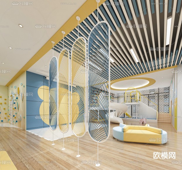 现代幼儿园前台大厅3d模型下载(渲染图2)