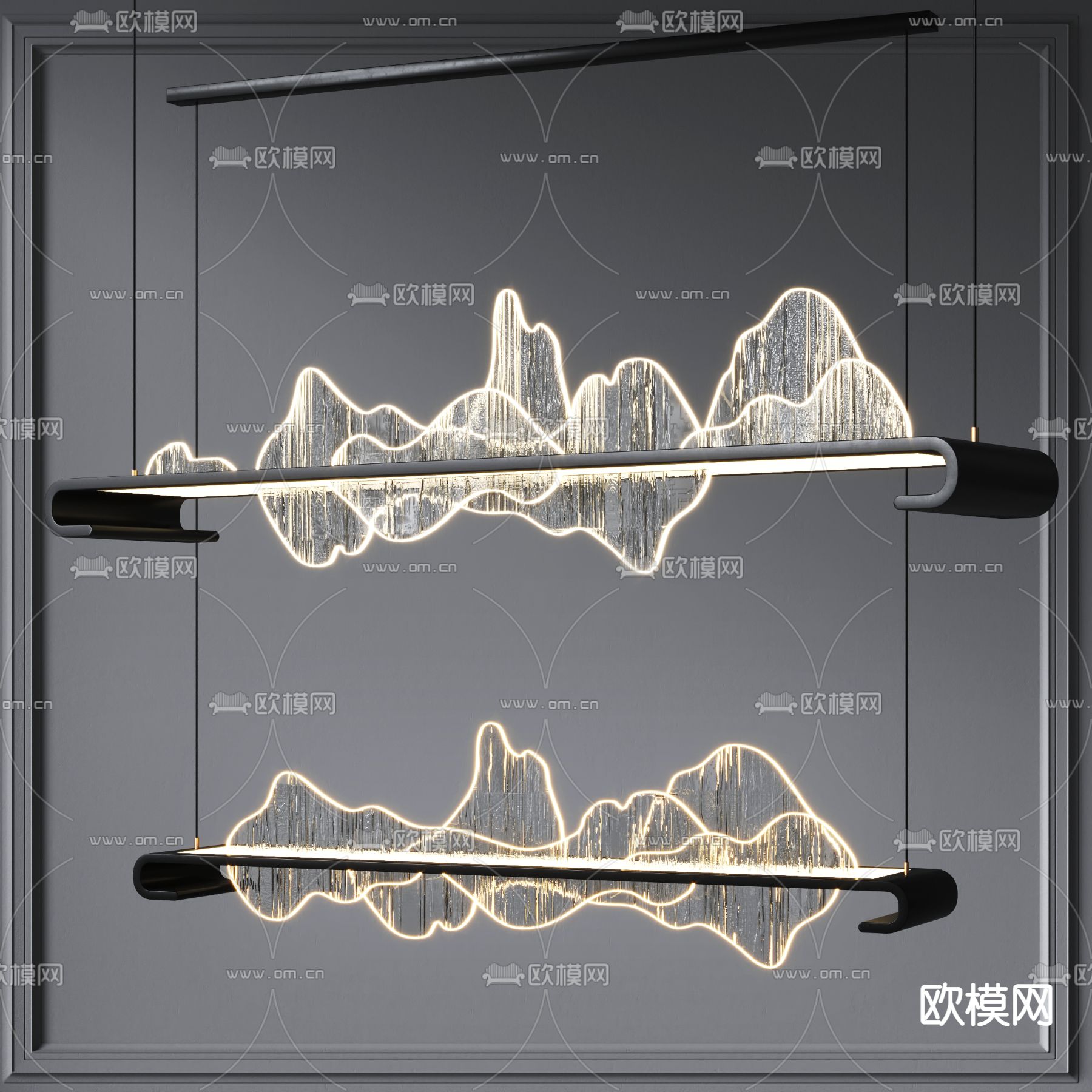 新中式山脉吊灯3d模型