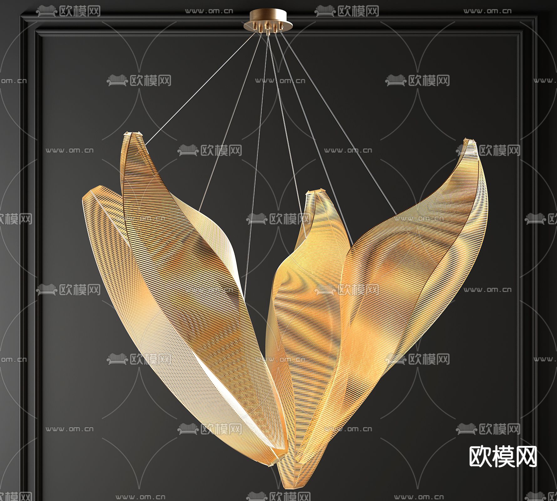 现代金属叶片装饰吊灯3d模型下载