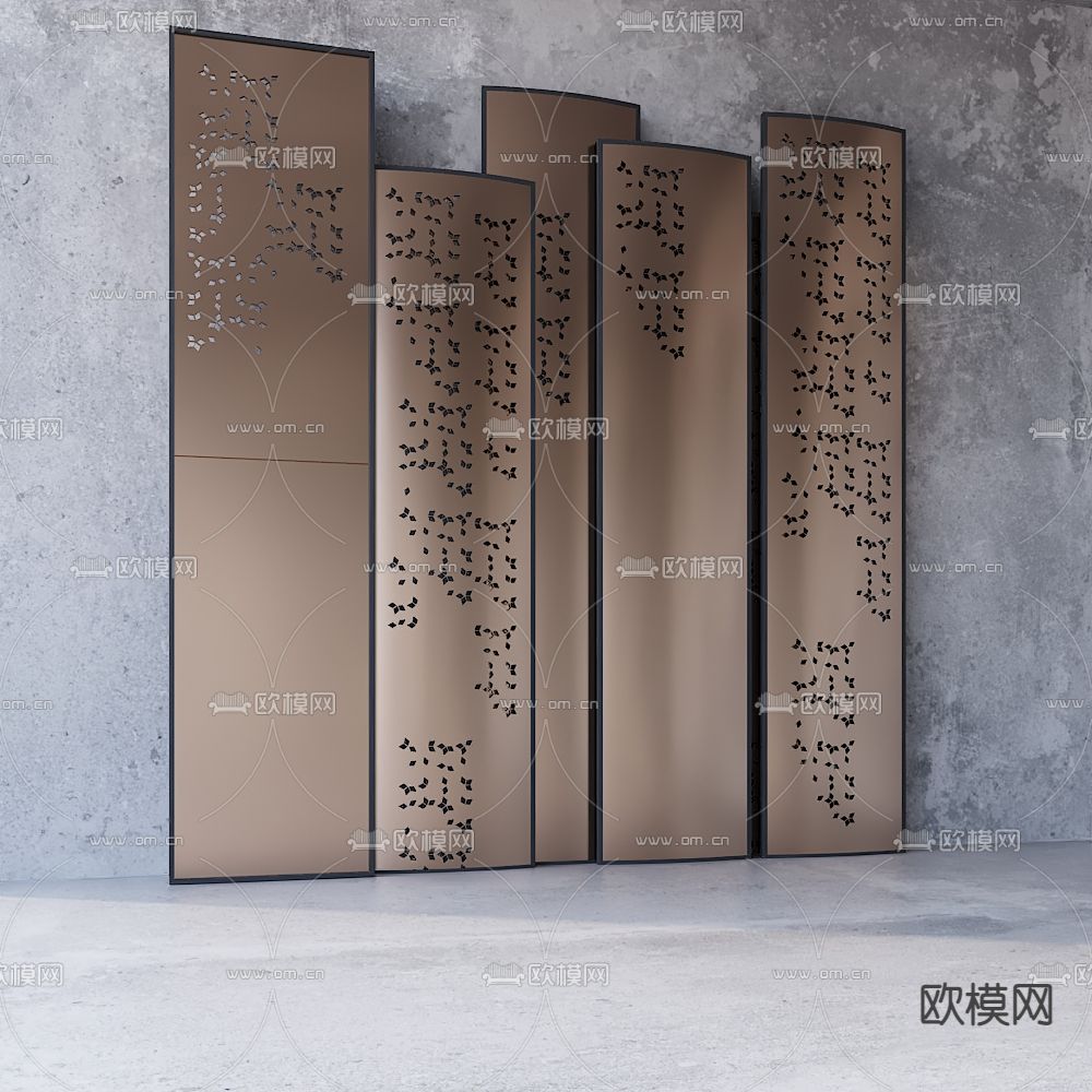 新中式金属屏风免费3d模型下载