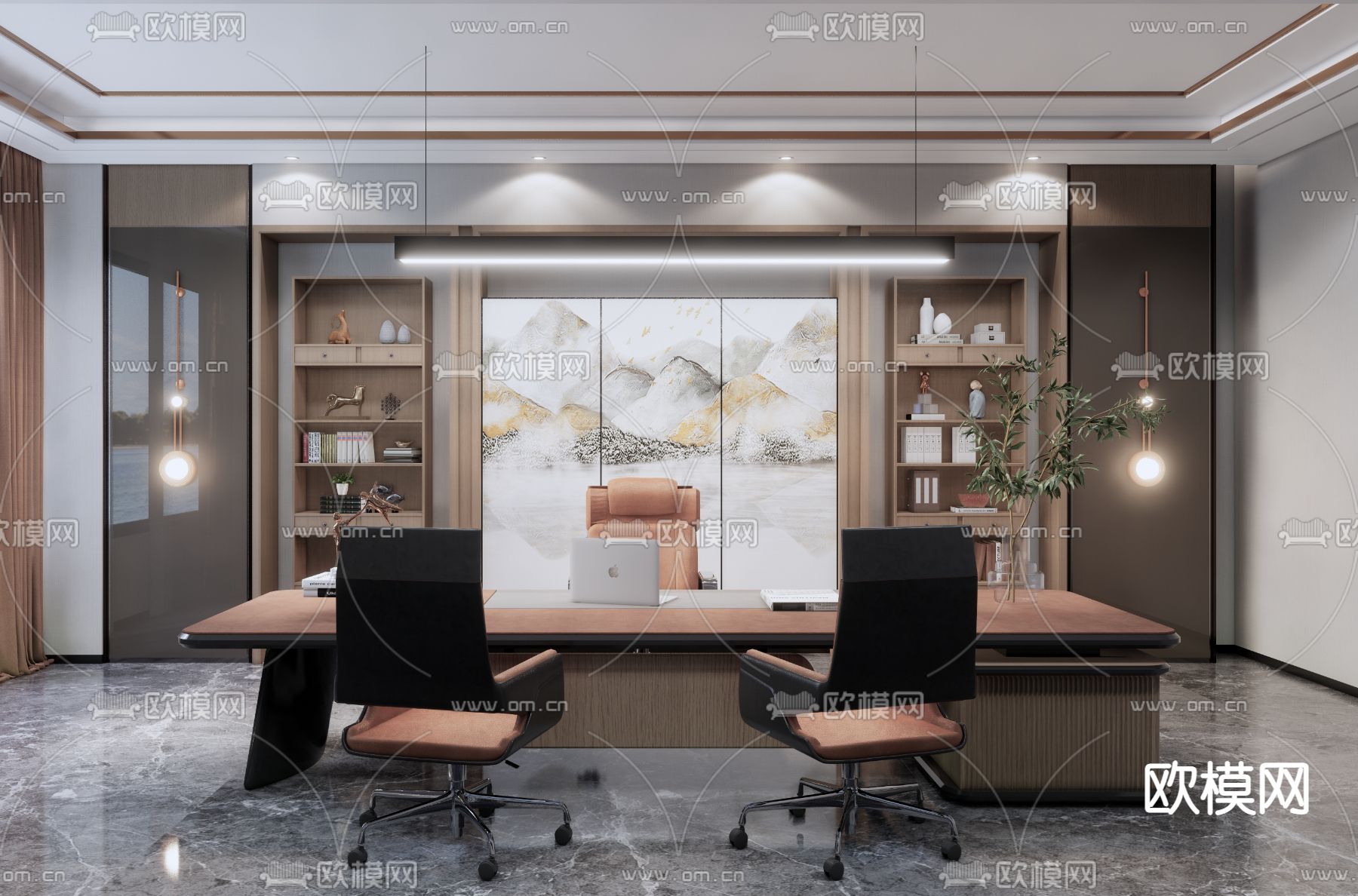 新中式总经理办公室su模型