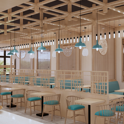  新中式餐厅su模型 