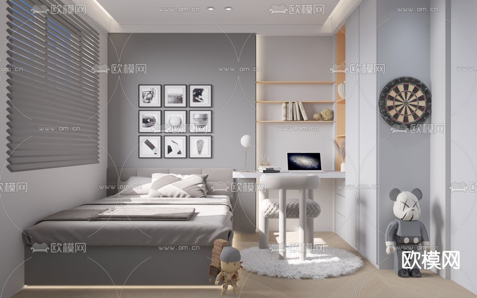 现代榻榻米男孩房免费3d模型下载
