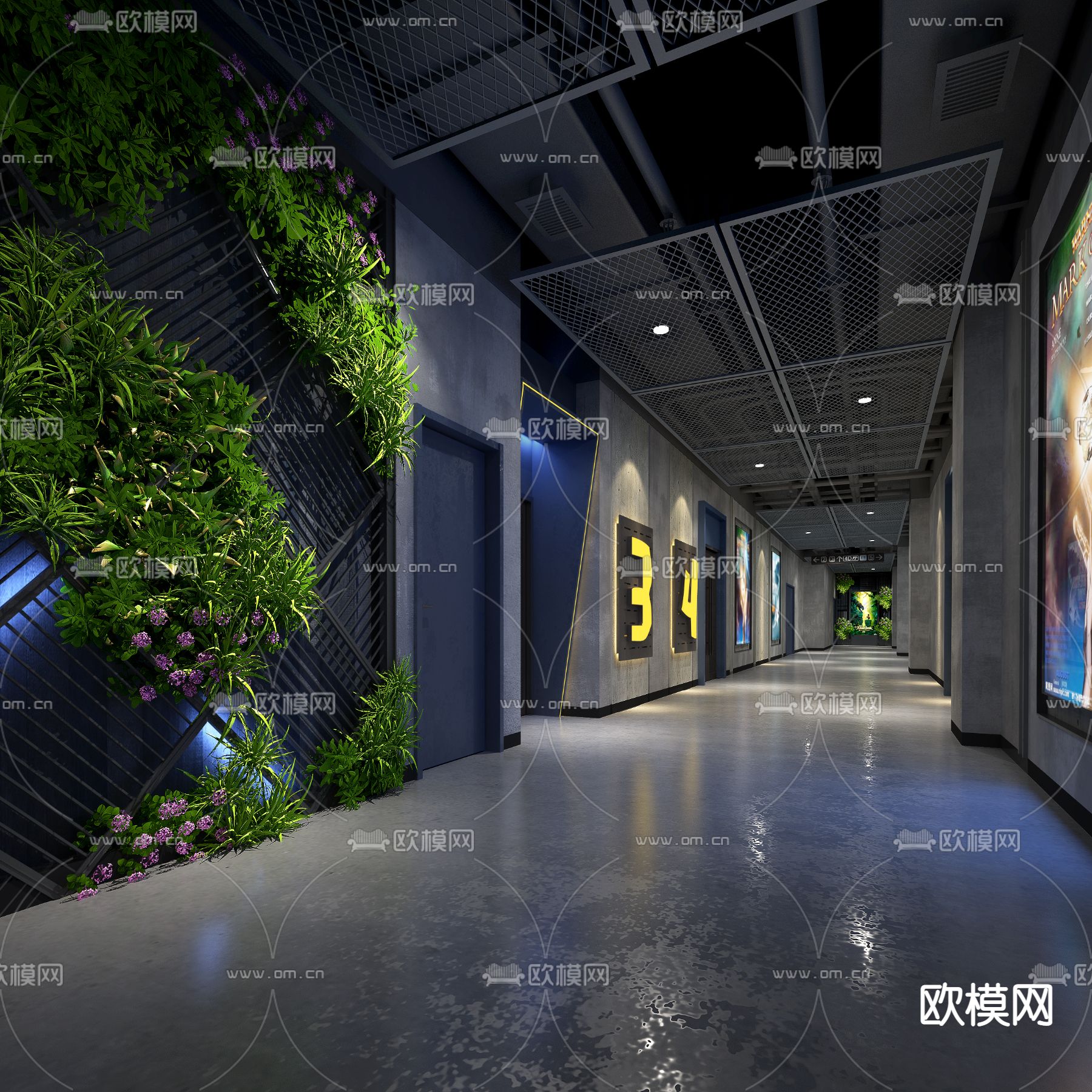 工业风电影院通道免费3d模型下载