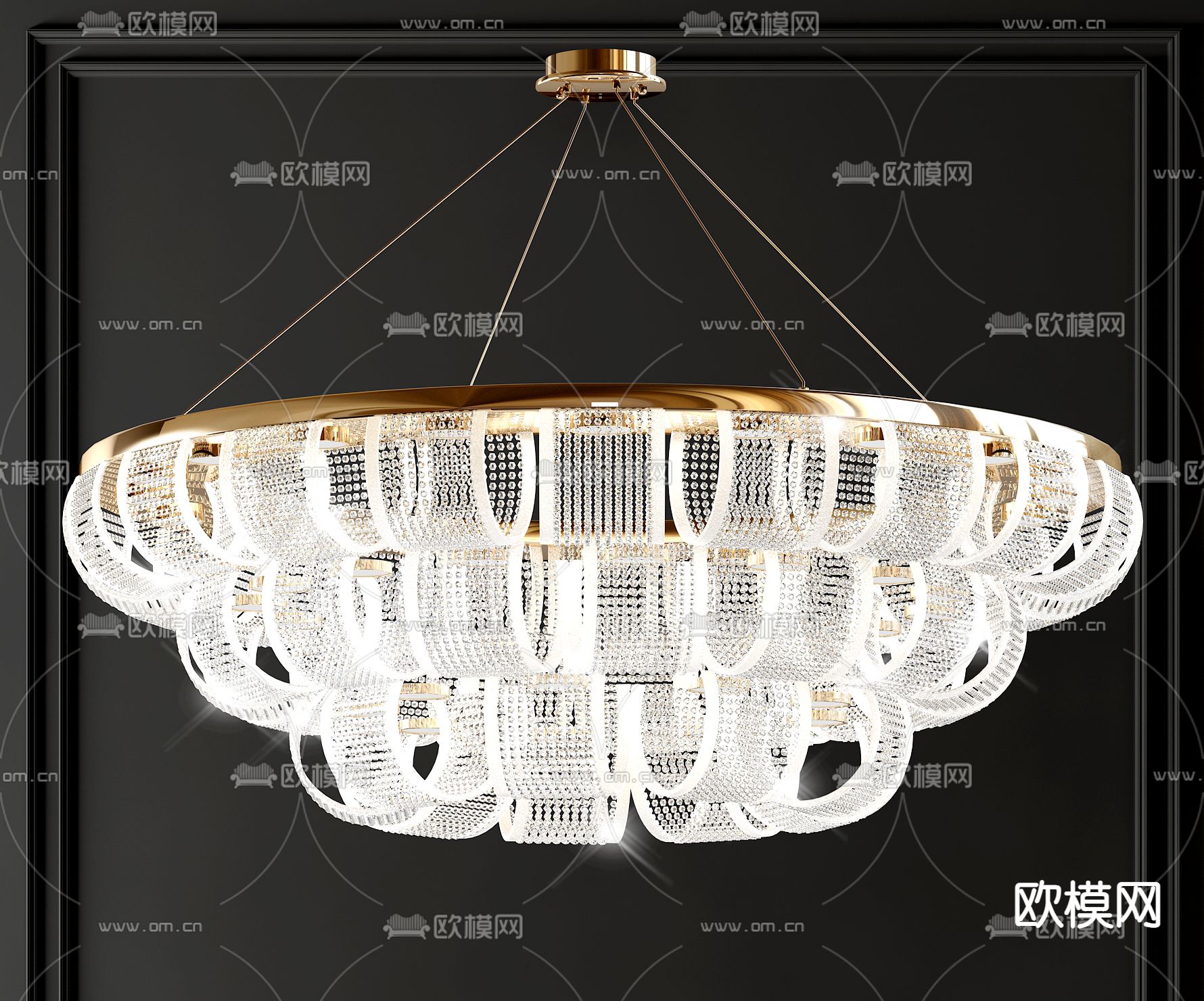 现代轻奢多层水晶吊灯3d模型下载