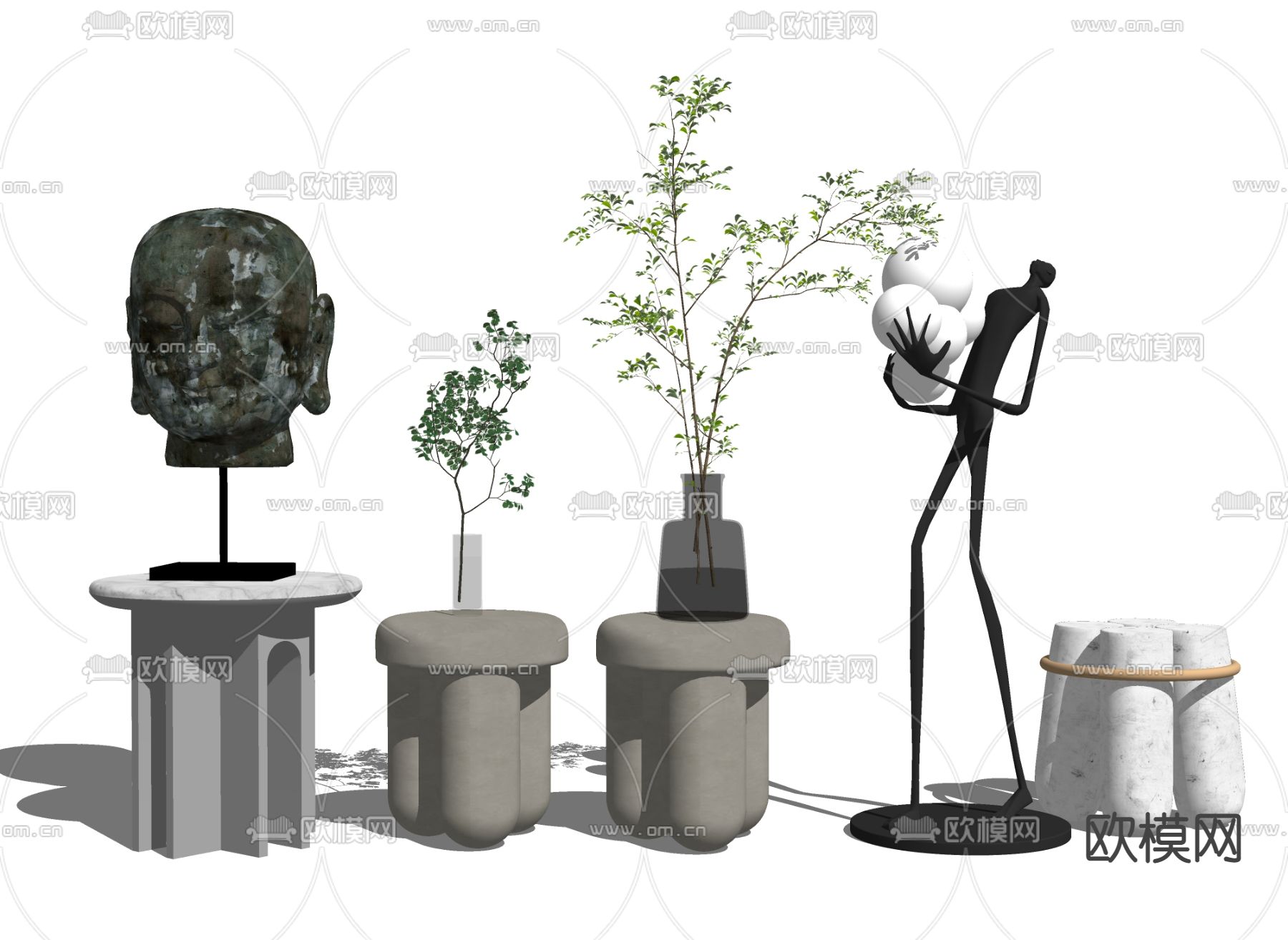 侘寂角几圆几su模型下载（渲染图2）