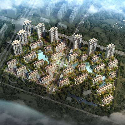  现代住宅小区鸟瞰su模型 