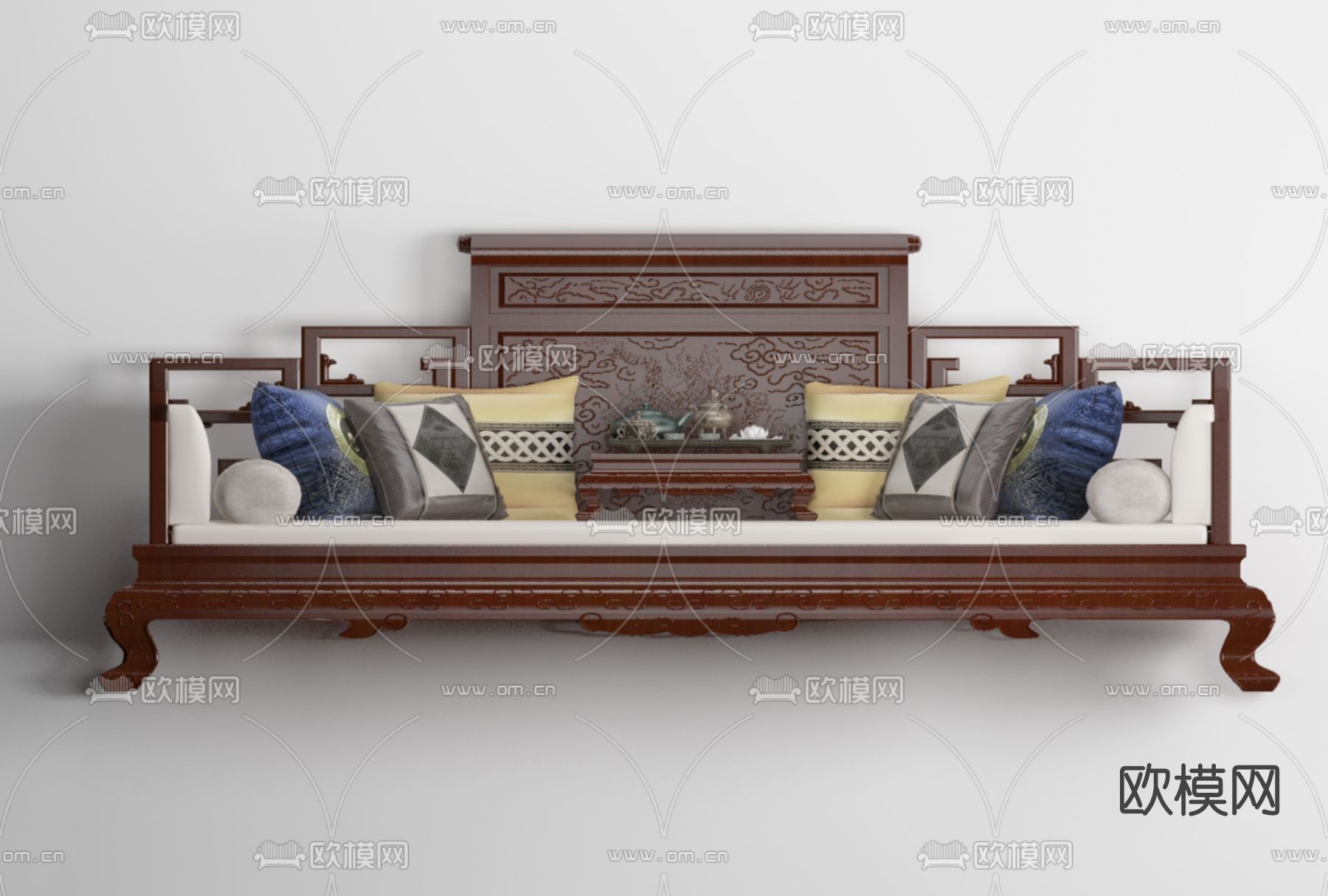 中式实木罗汉床免费3d模型下载