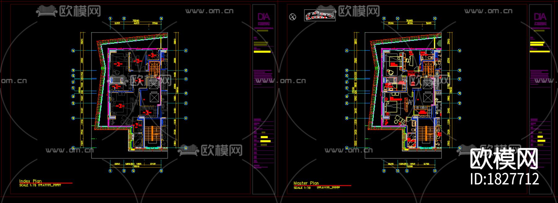 汉京半山公馆样板间cad施工图下载（渲染图3）
