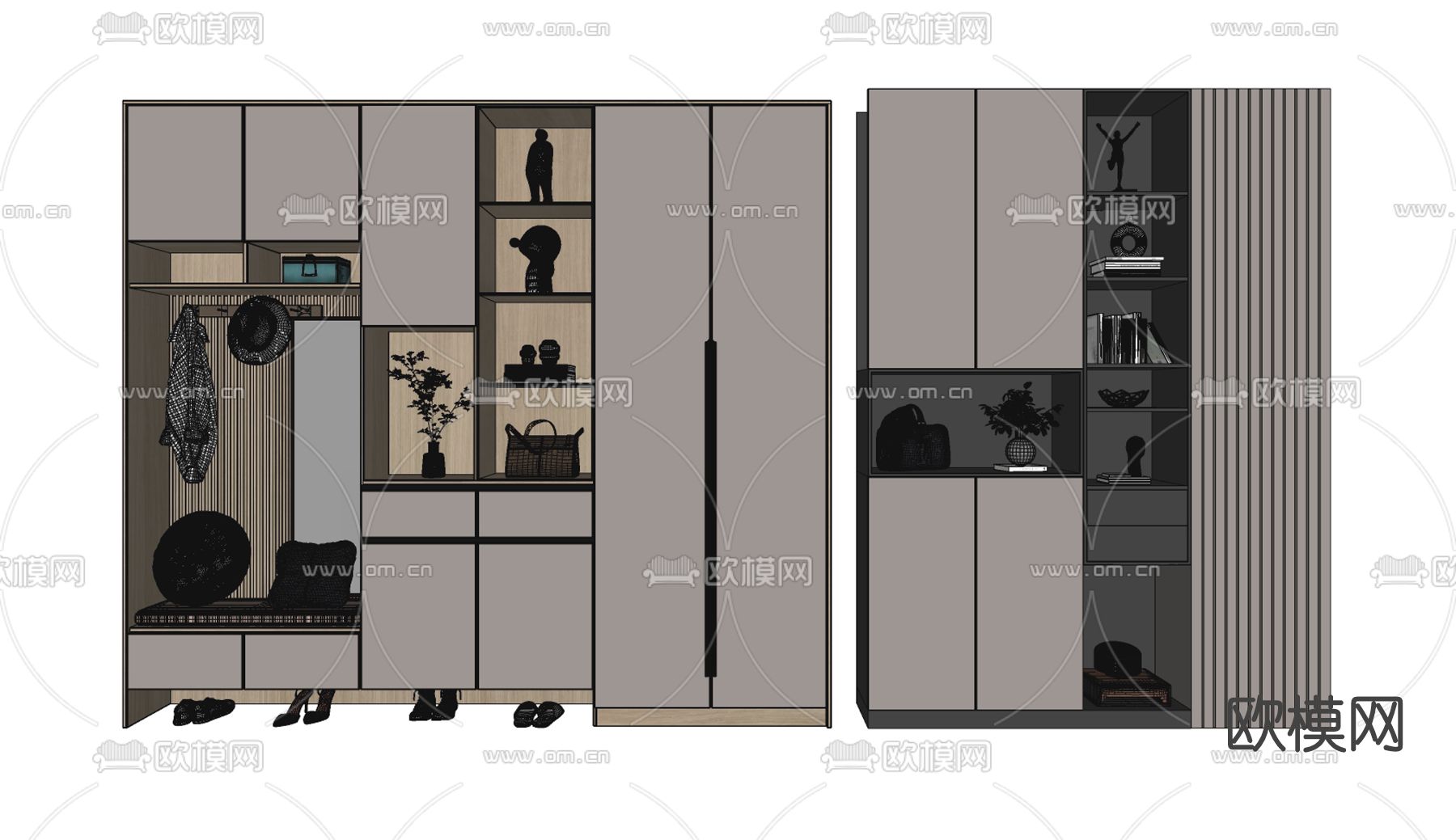 现代玄关鞋柜su模型下载（渲染图2）