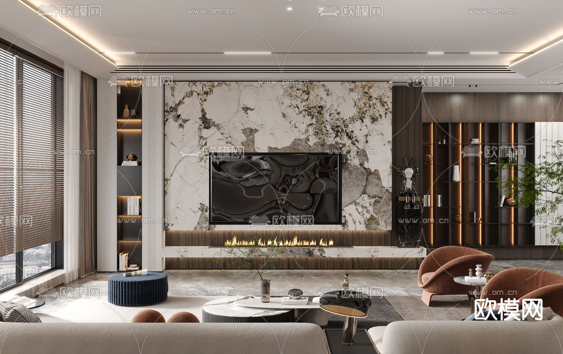 现代客厅餐厅3d模型