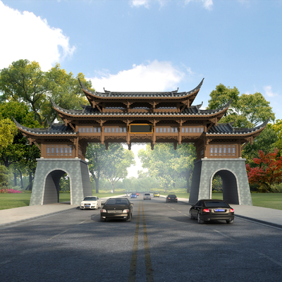 古建城楼门楼入口3d模型