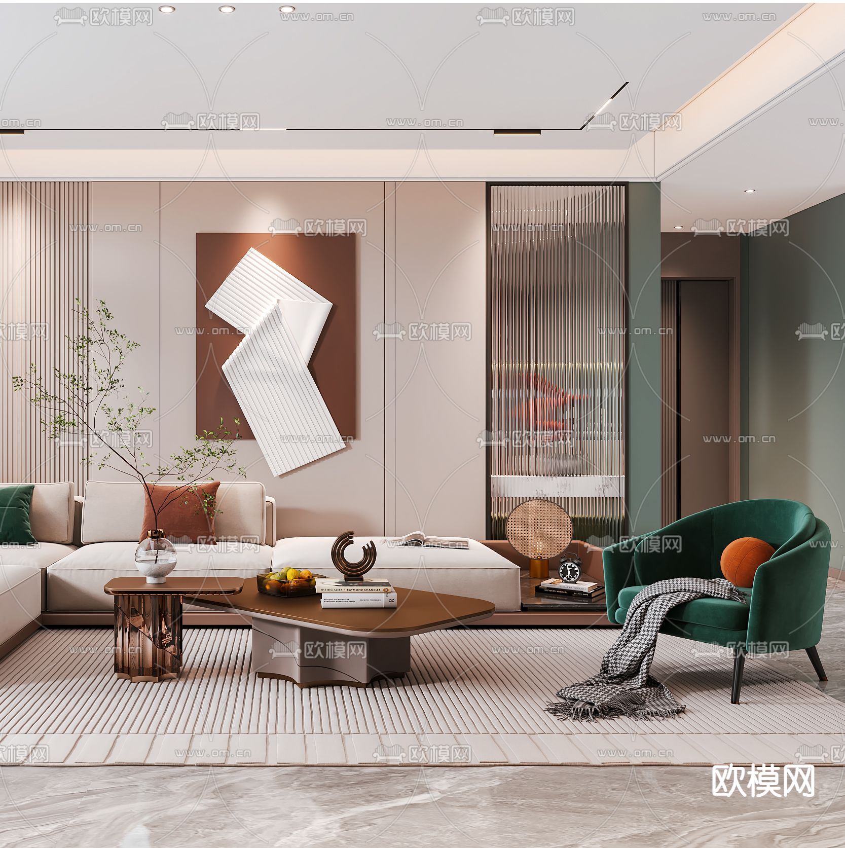 现代客厅餐厅3d模型