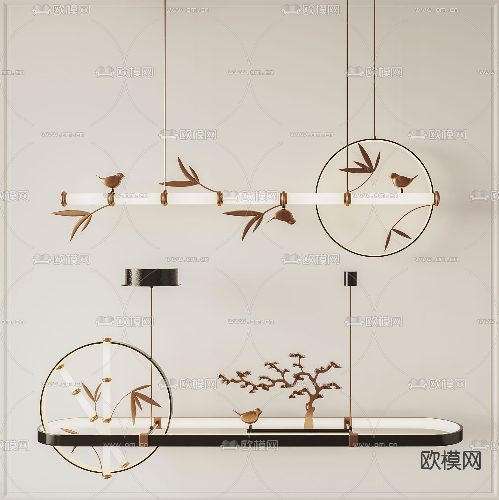 新中式竹子吊灯3d模型