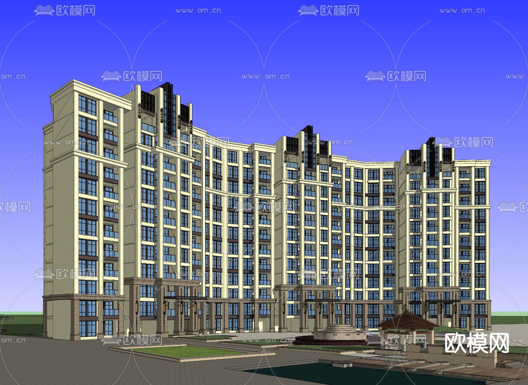 现代住宅su模型下载（渲染图2）