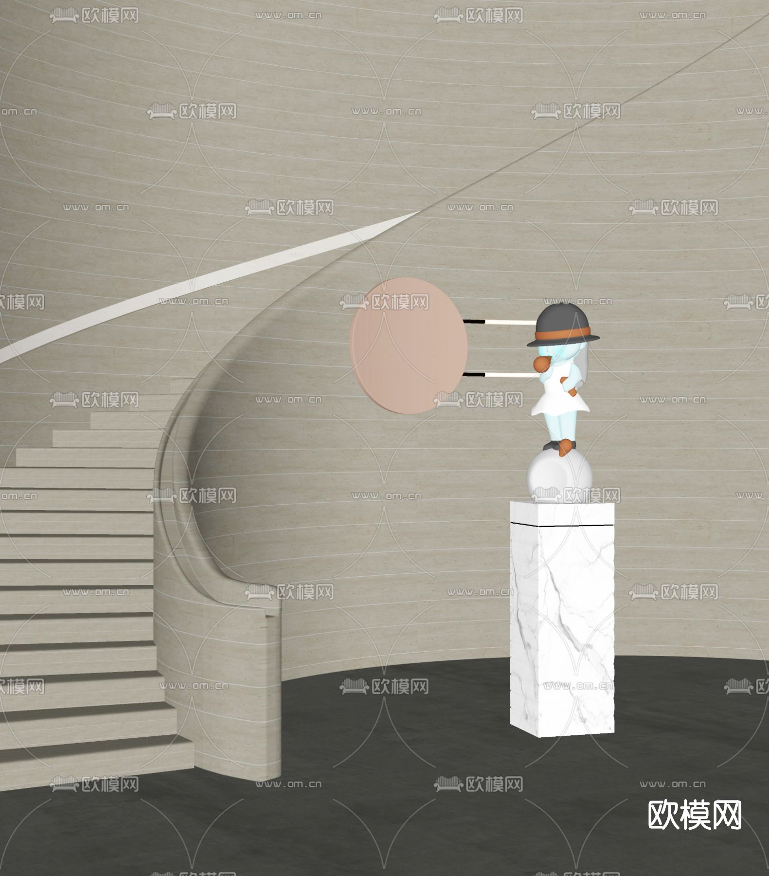 现代旋转楼梯su模型