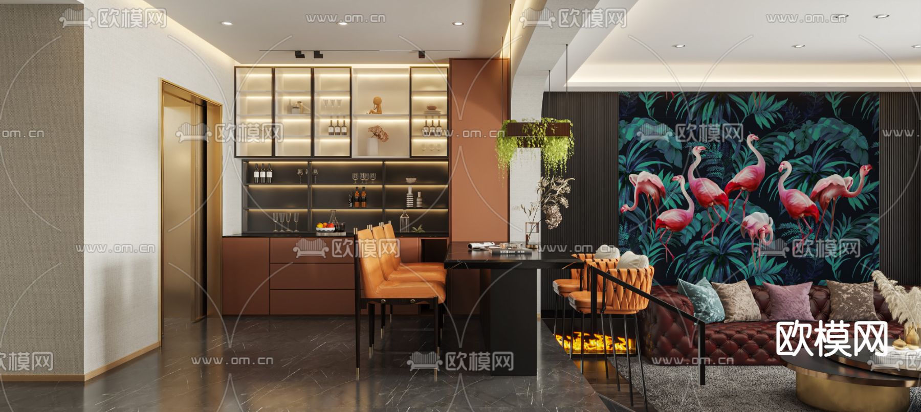 后现代跃式客餐厅3d模型下载（渲染图1）