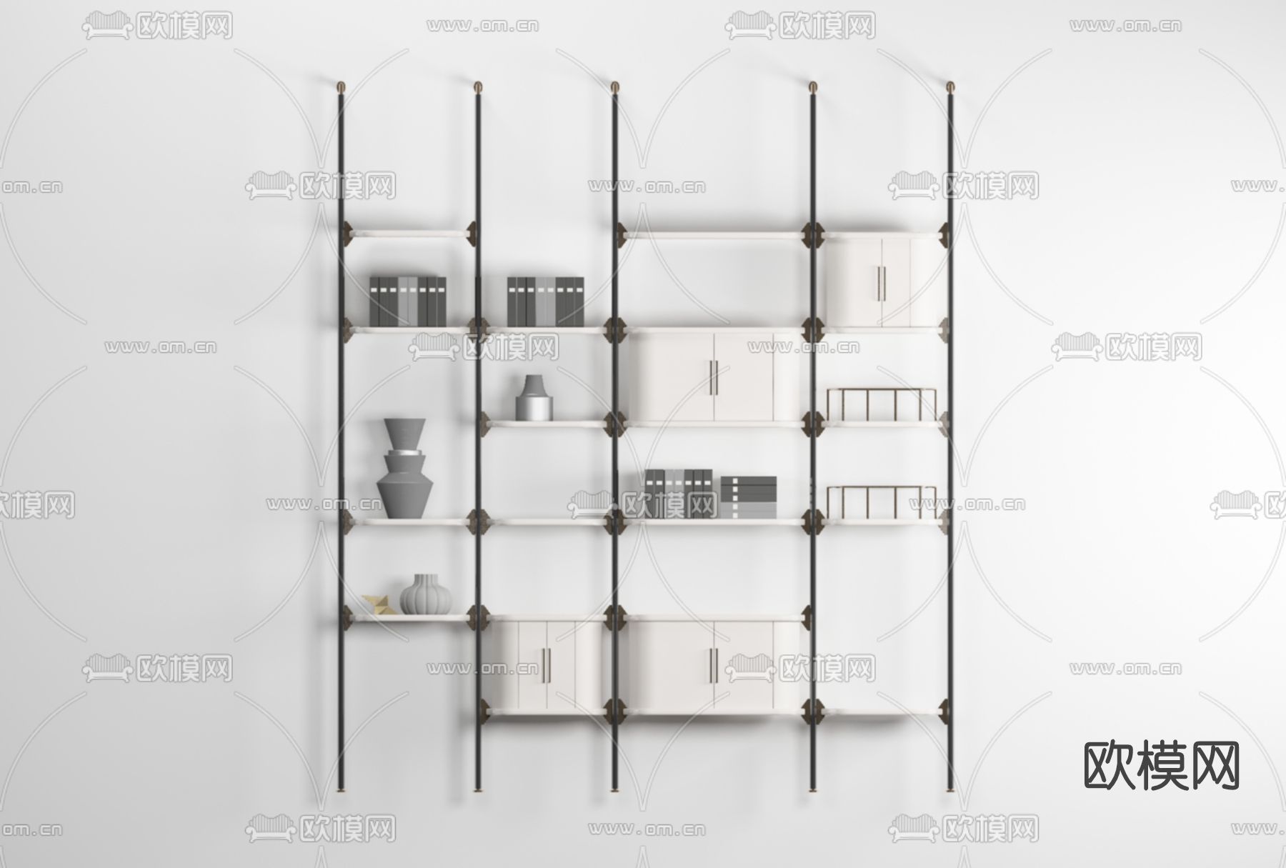 工业风书架装饰架免费3d模型下载