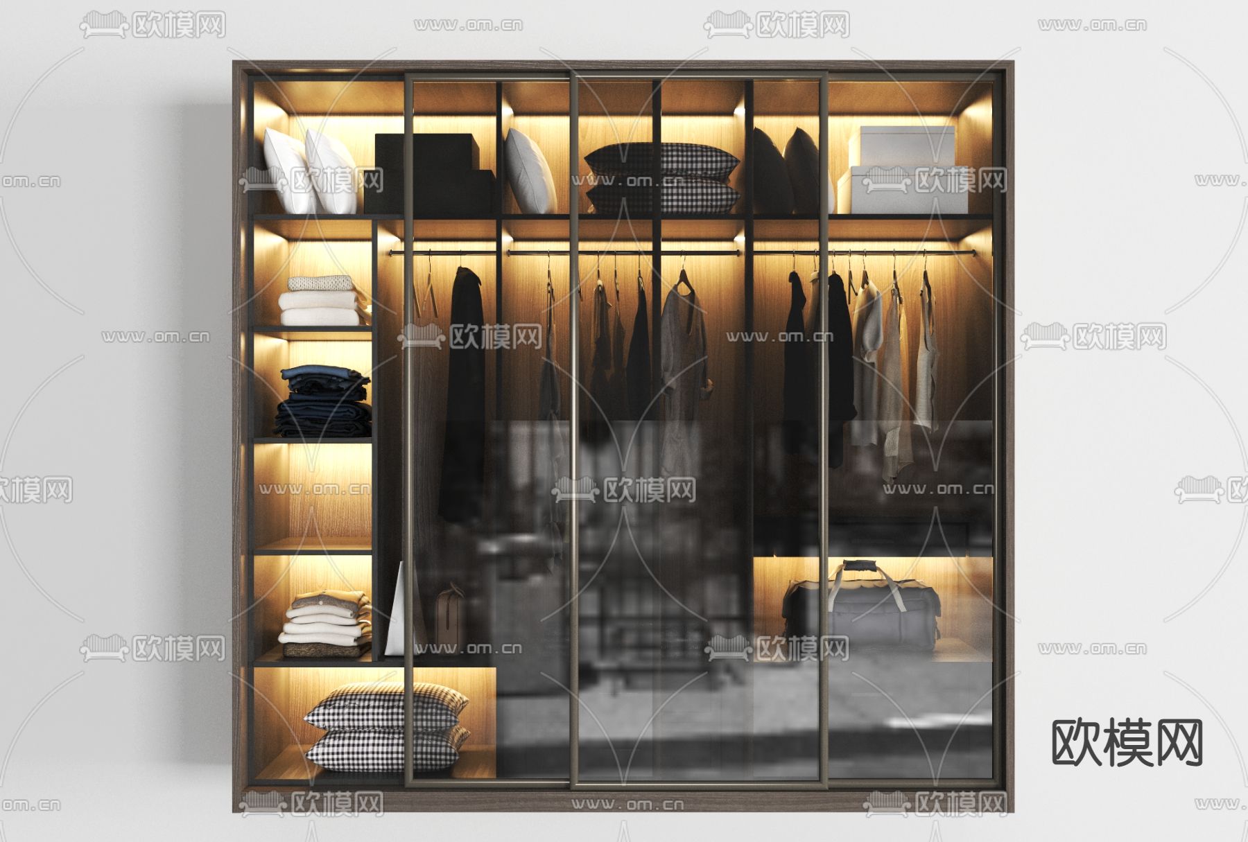 现代轻奢玻璃衣柜免费3d模型下载