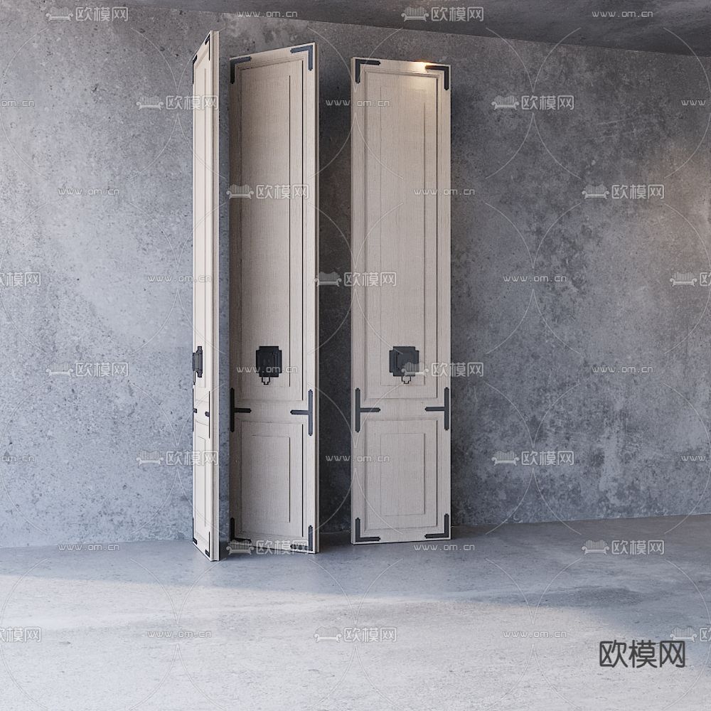 新中式实木护墙板免费3d模型下载