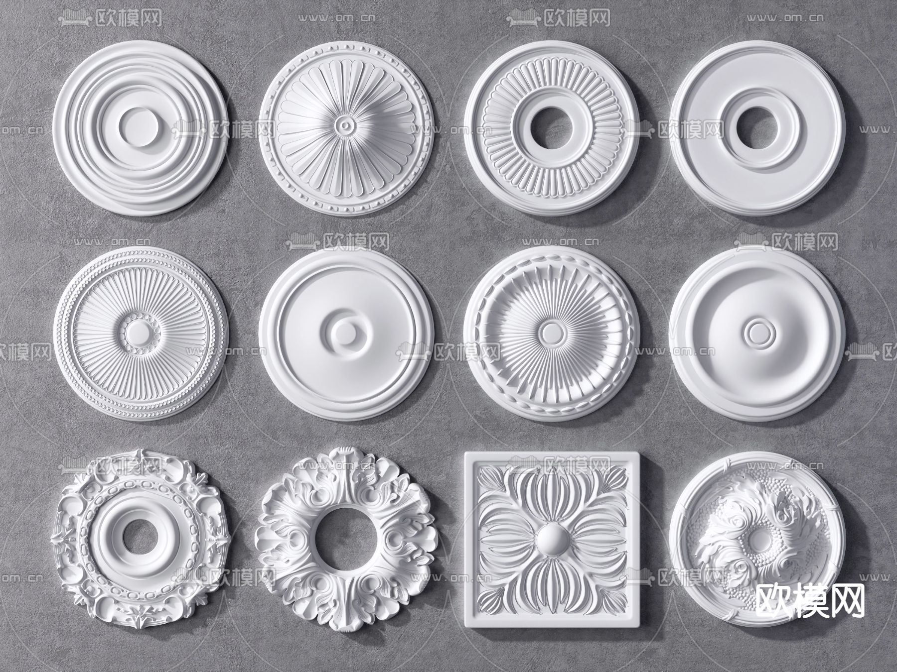 欧式石膏雕花灯盘su模型下载（渲染图1）