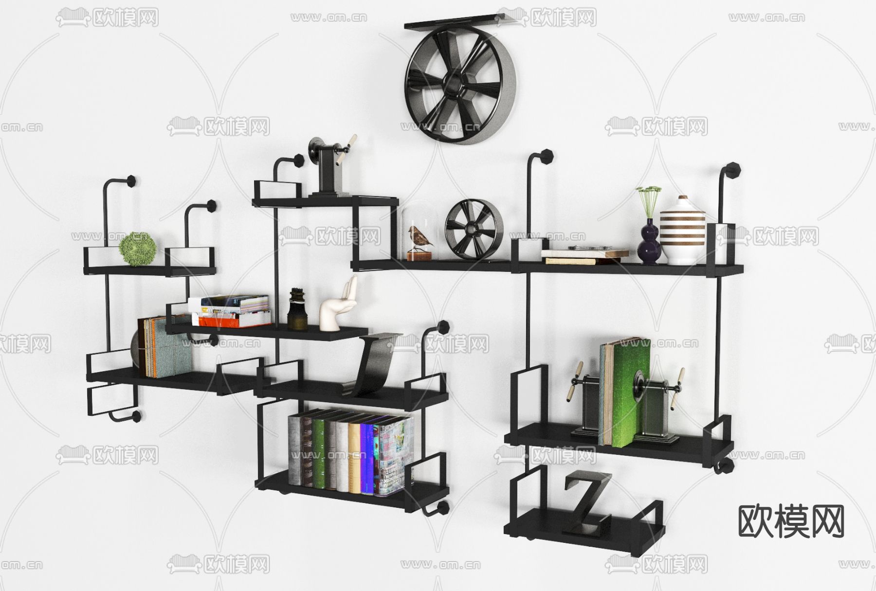 工业风铁艺壁柜免费3d模型下载