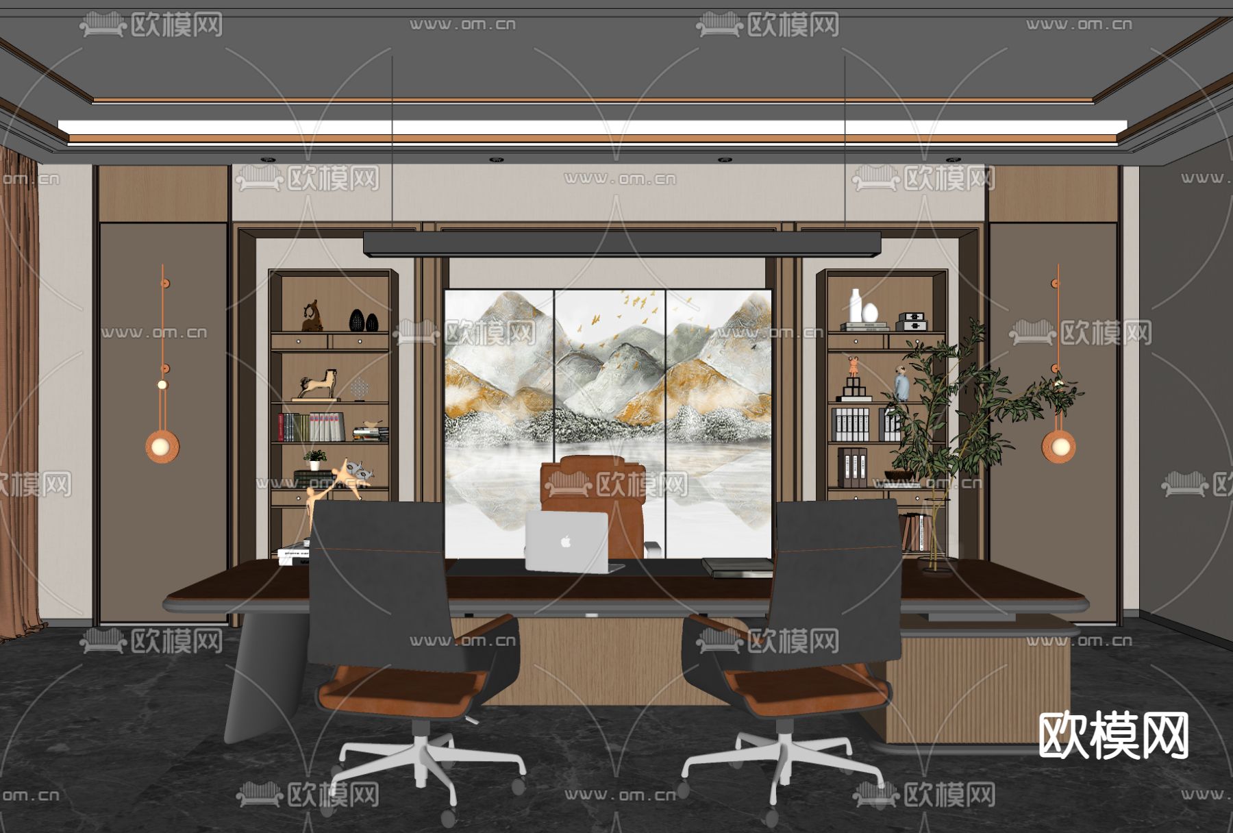 新中式总经理办公室su模型