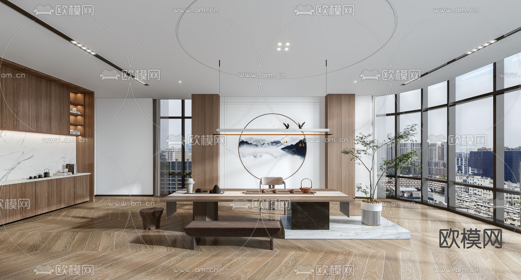 新中式会客室茶室3d模型下载（渲染图1）