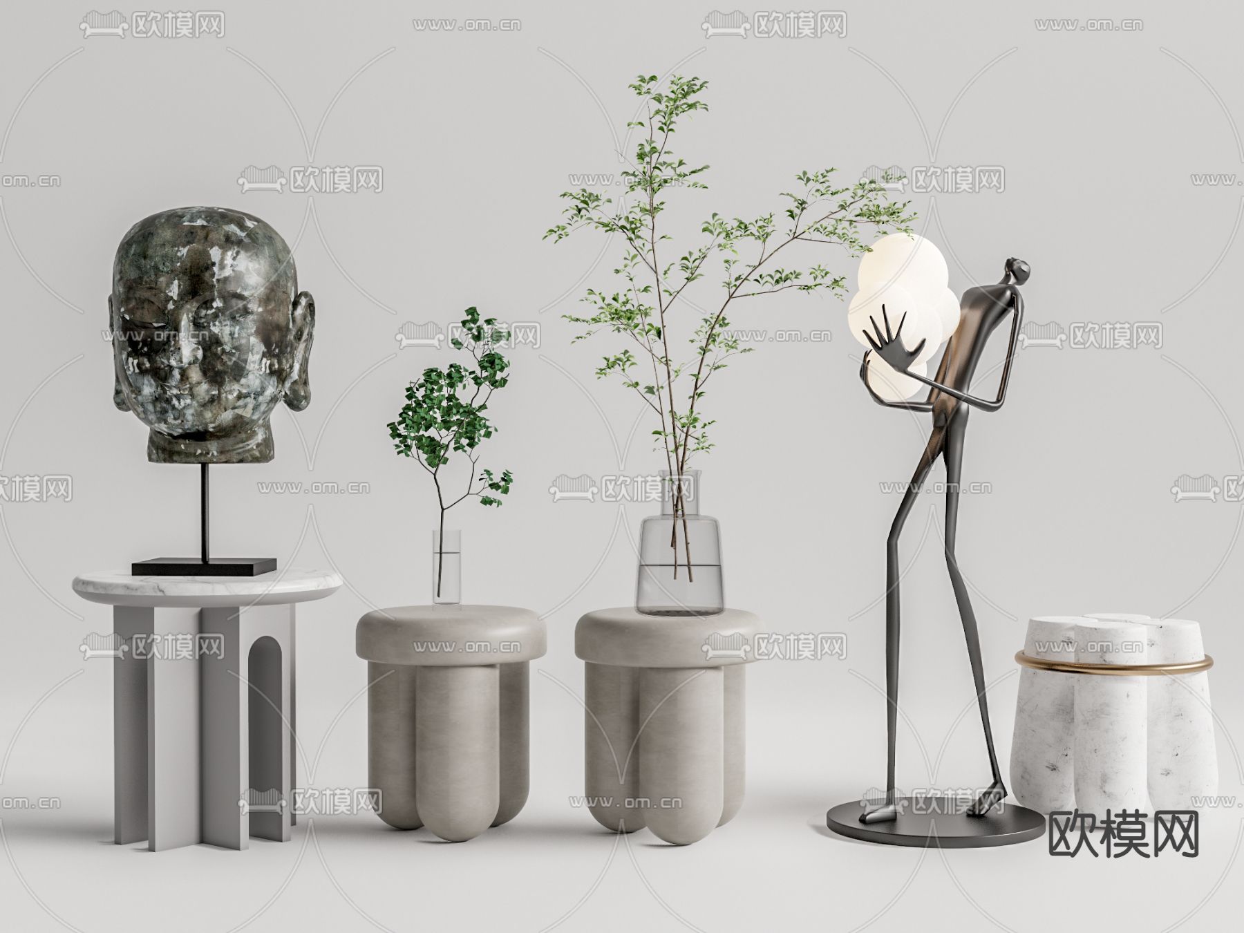 侘寂角几圆几su模型下载（渲染图1）