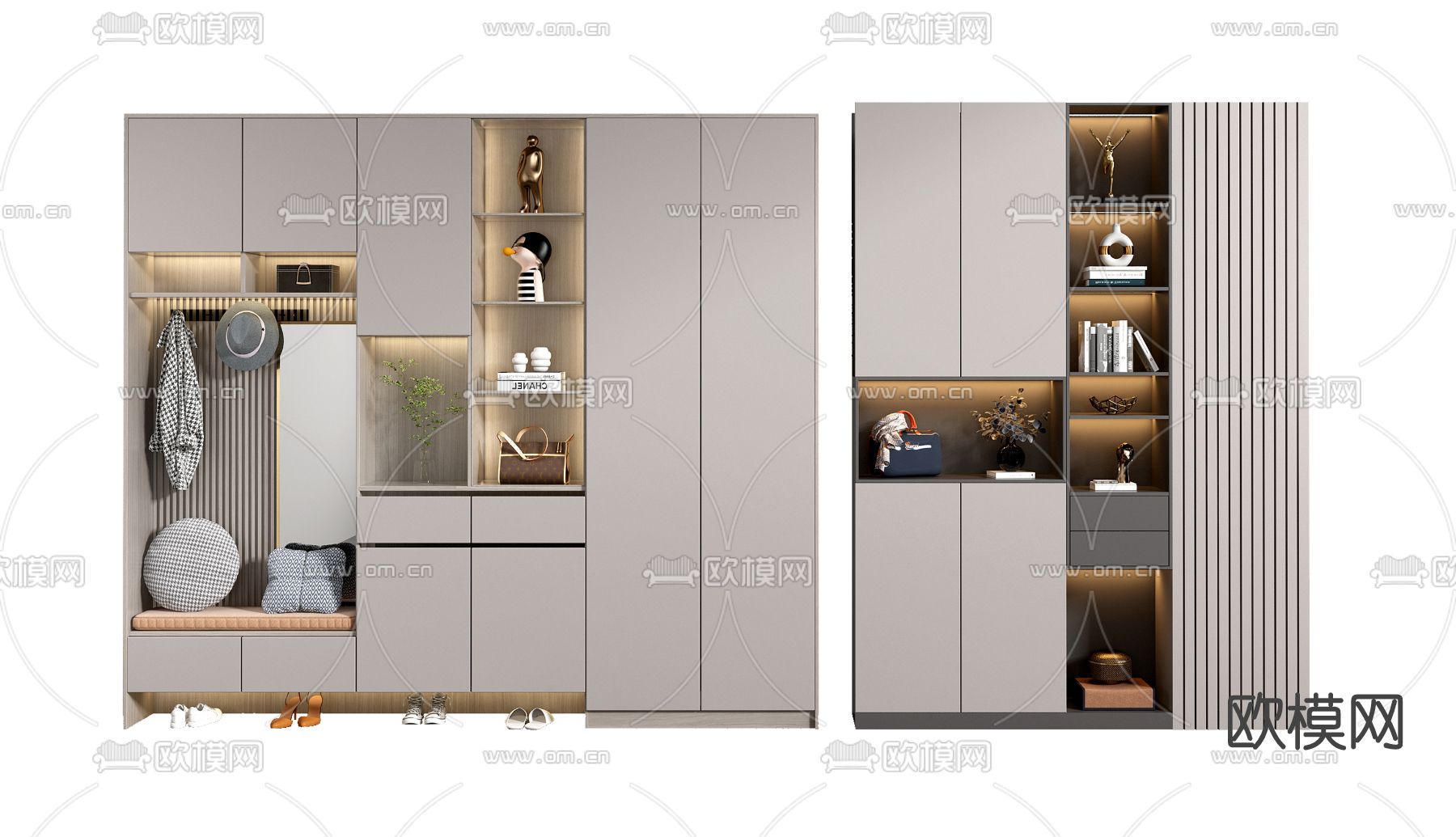 现代玄关鞋柜su模型下载（渲染图1）