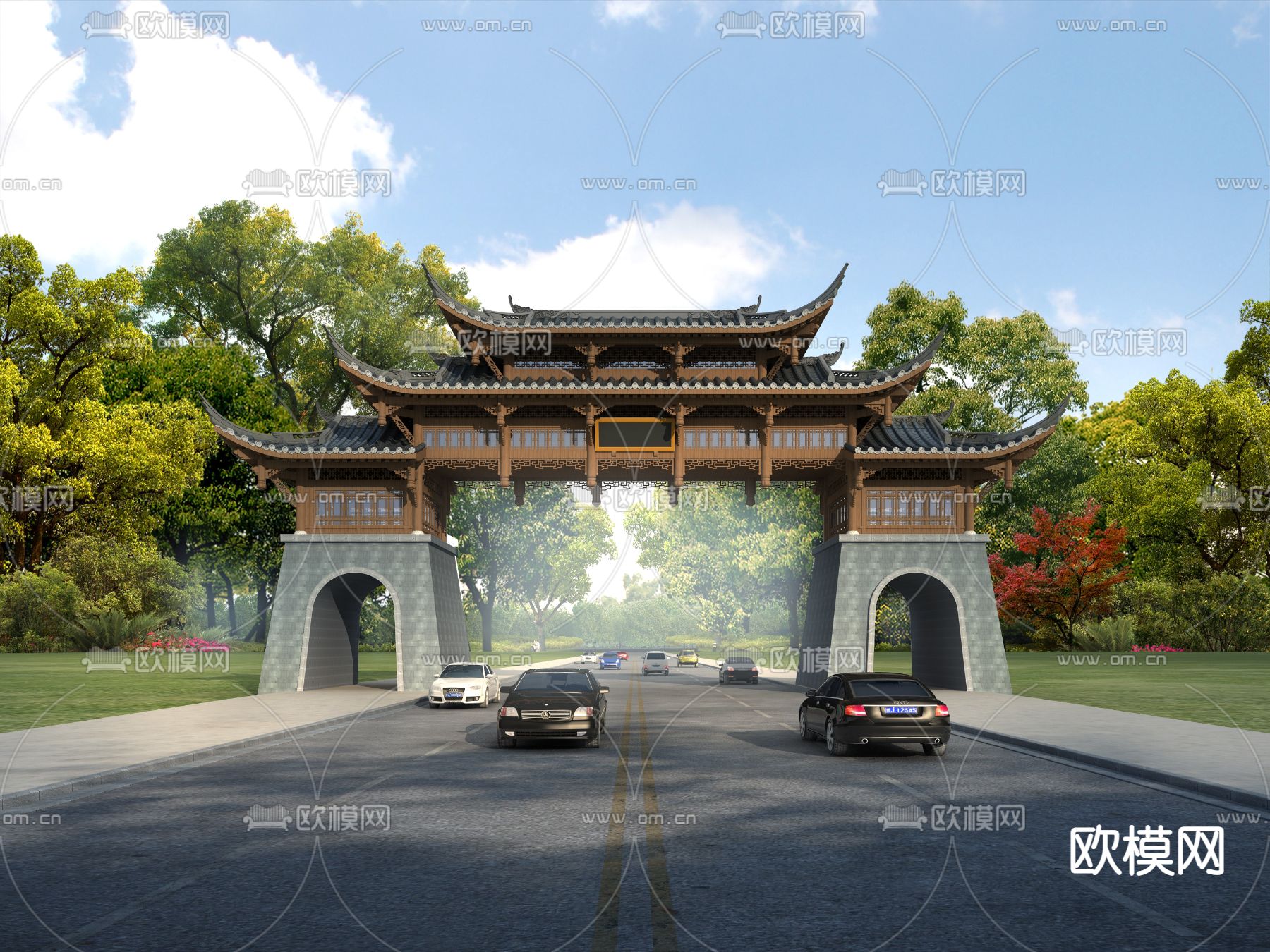 中式古建城楼门楼入口3d模型下载