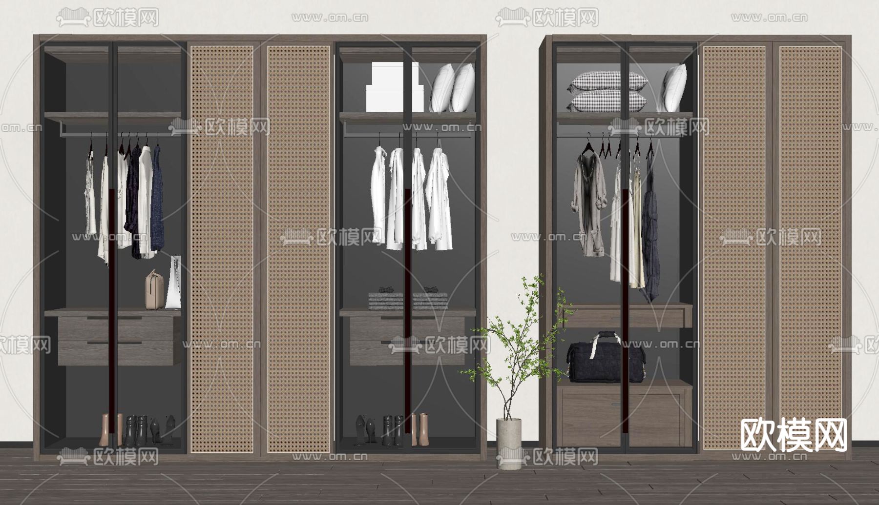 新中式衣柜su模型下载（渲染图2）