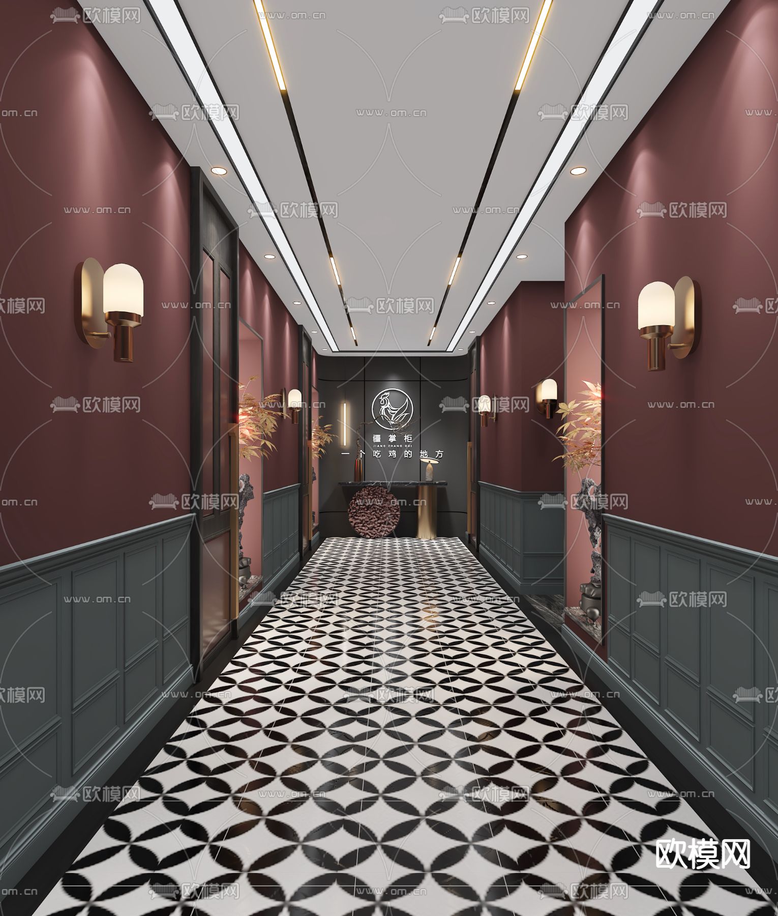 美式餐厅包间走廊过道3d模型下载
