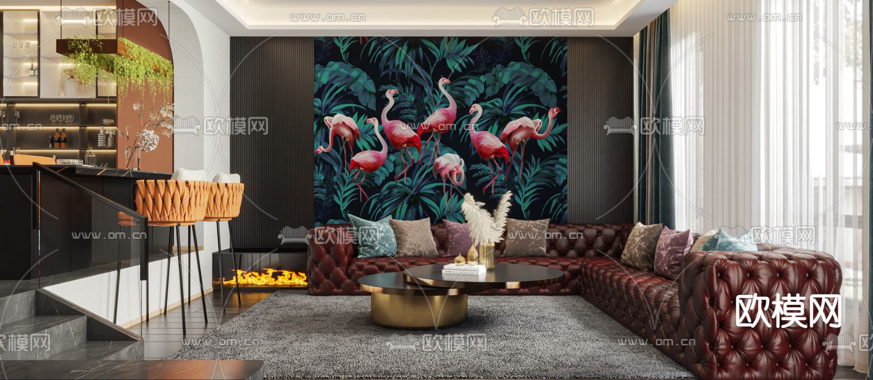 后现代跃式客餐厅3d模型下载（渲染图3）