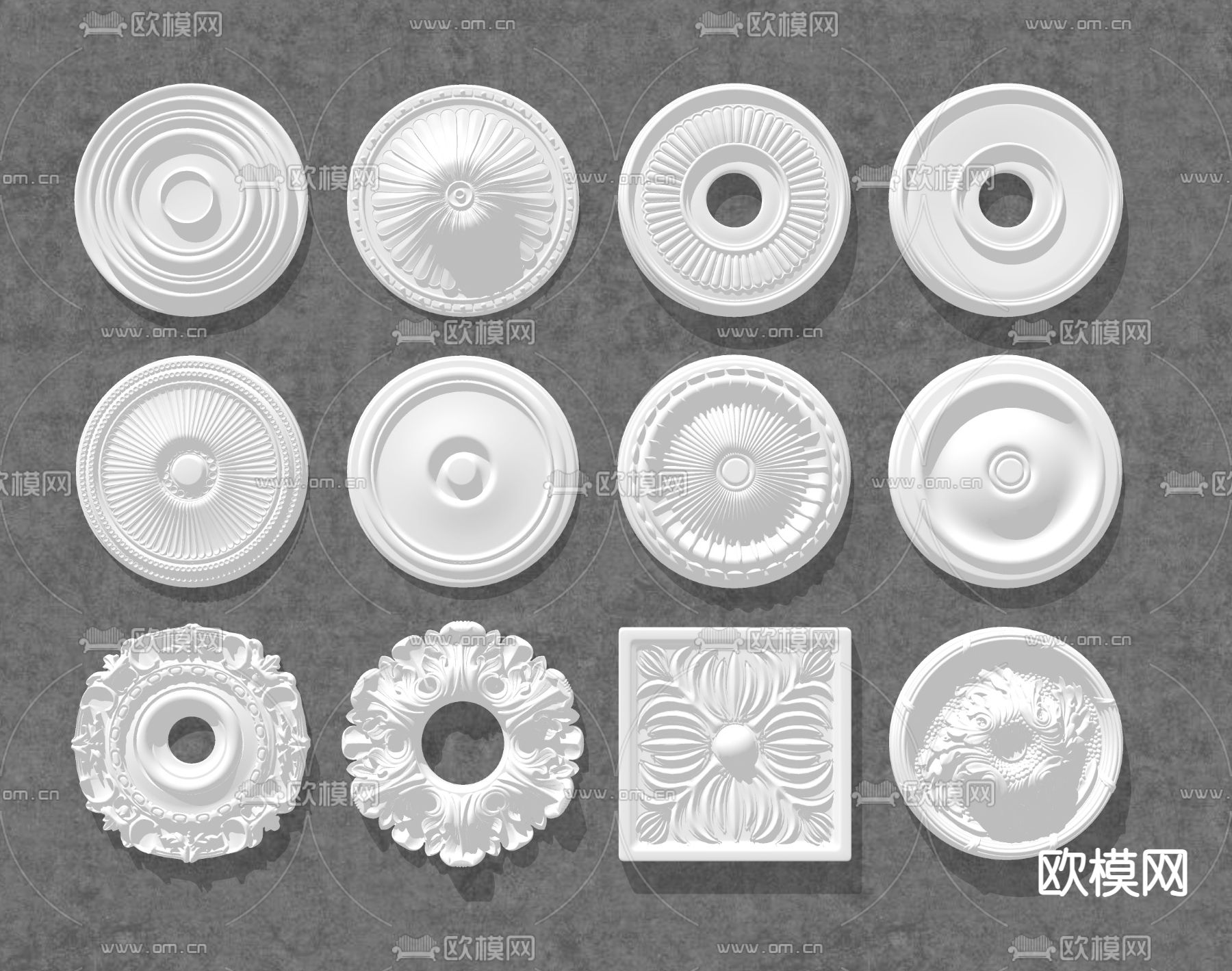 欧式石膏雕花灯盘su模型下载（渲染图2）