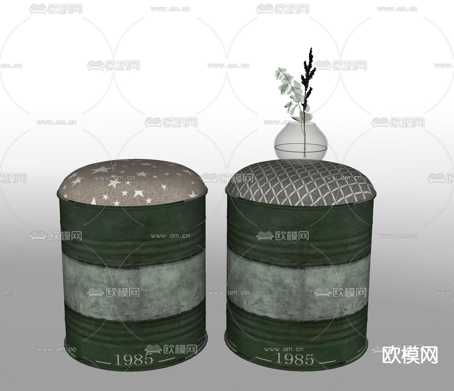 工业风布艺凳子su模型下载（渲染图2）