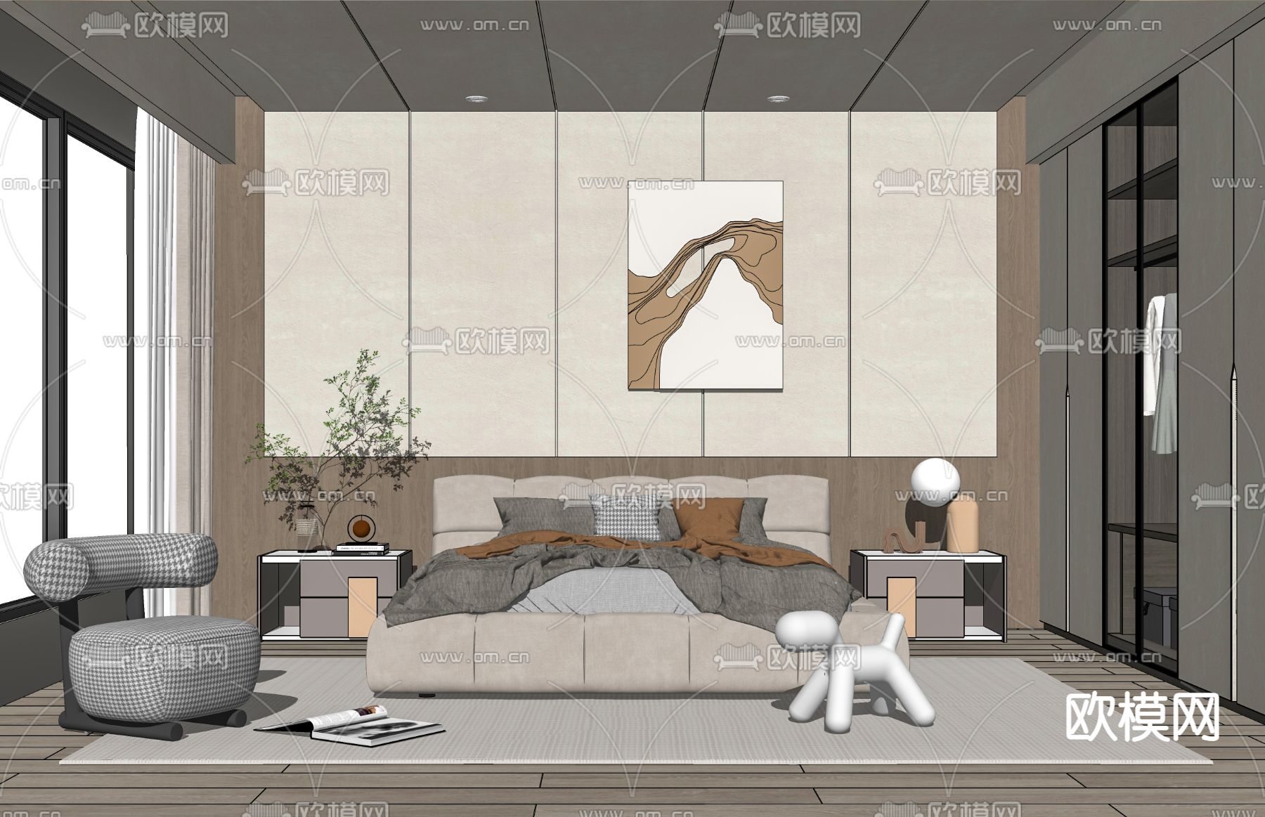 现代卧室主人房su模型