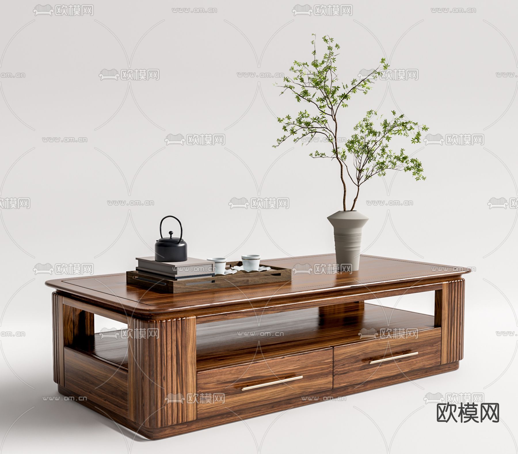 新中式实木茶几su模型下载（渲染图1）