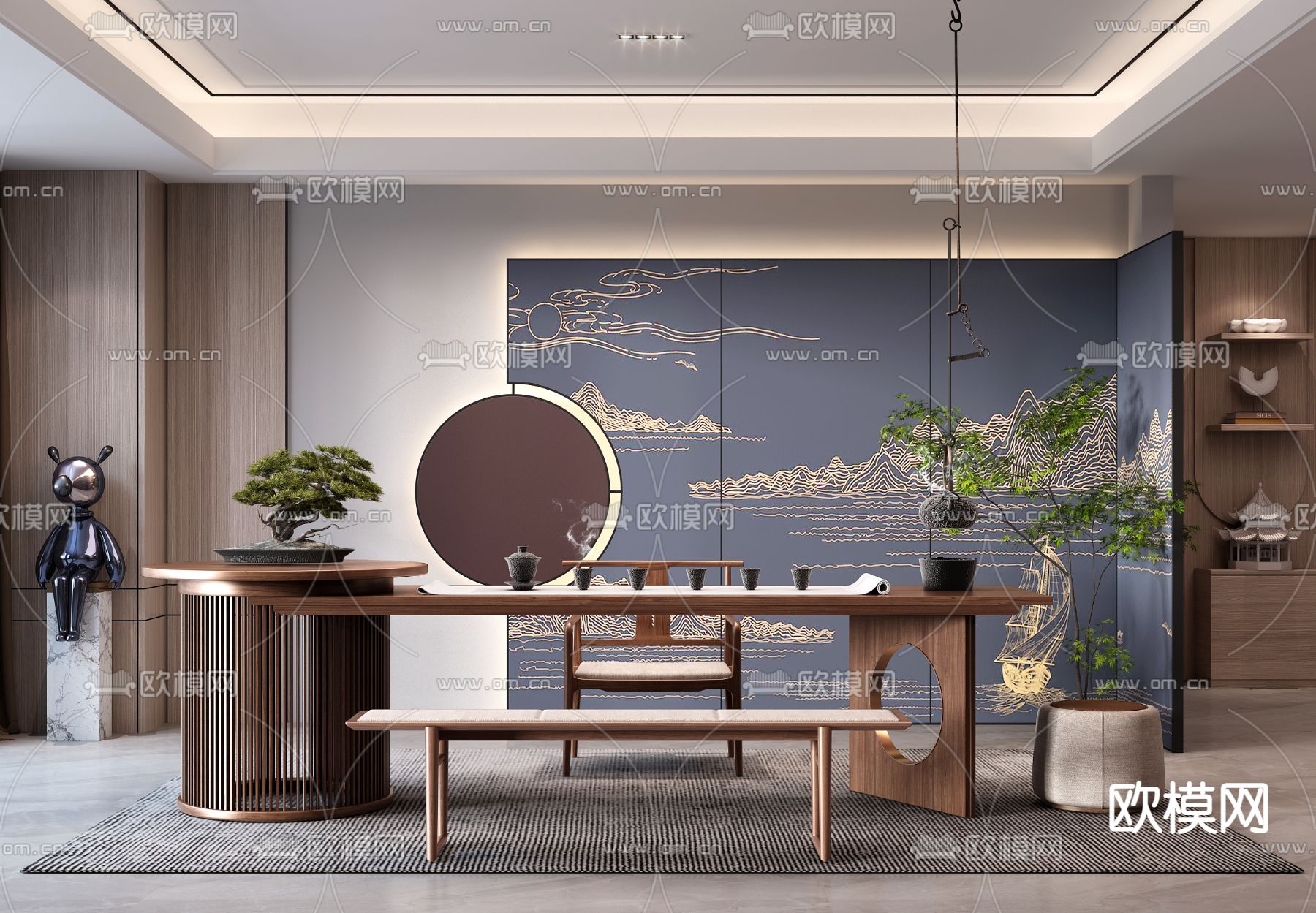 新中式茶室su模型