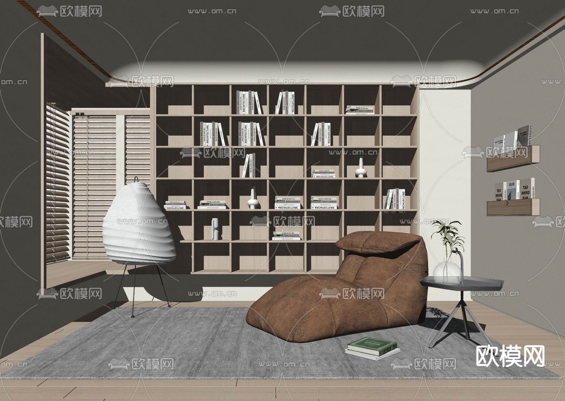 侘寂风书房su模型下载（渲染图2）