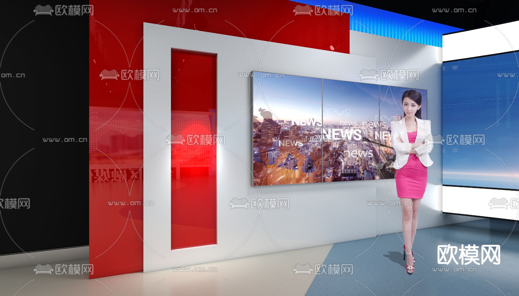 现代广播电台演播室3d模型下载（渲染图2）