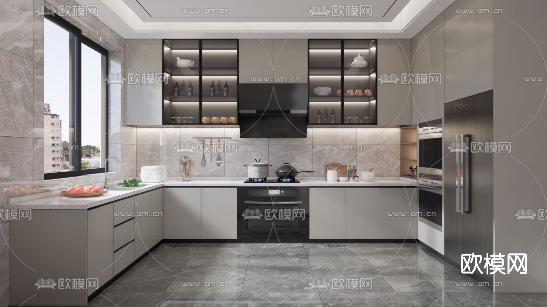 现代厨房su模型下载（渲染图1）